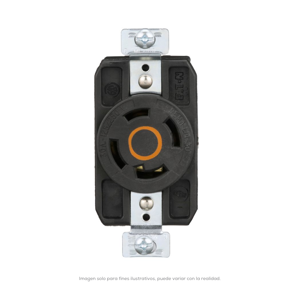 Receptaculo Sencillo Hart Lock Media Vuelta 3P4H 30A 125250VCA NEMA L14 30 Grado Industrial Color Negro