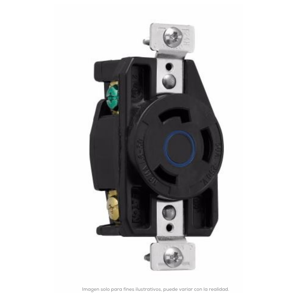 Receptaculo Sencillo Hart Lock 2P3H 30A 250VCA NEMA L6 30 Grado Industrial Color Negro