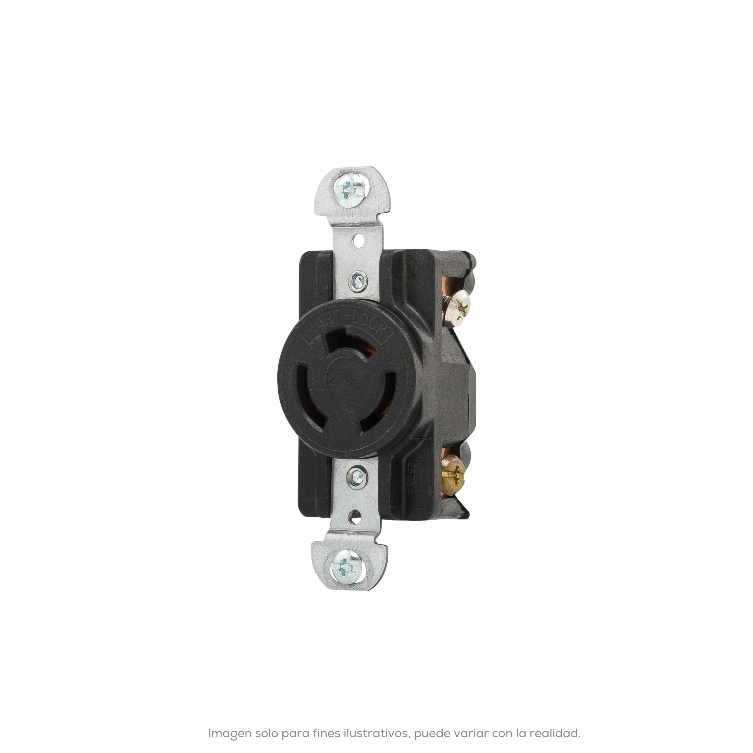 Receptaculo Sencillo Hart Lock Media Vuelta 3P3H 20A 125VCA NO NEMA Color negro