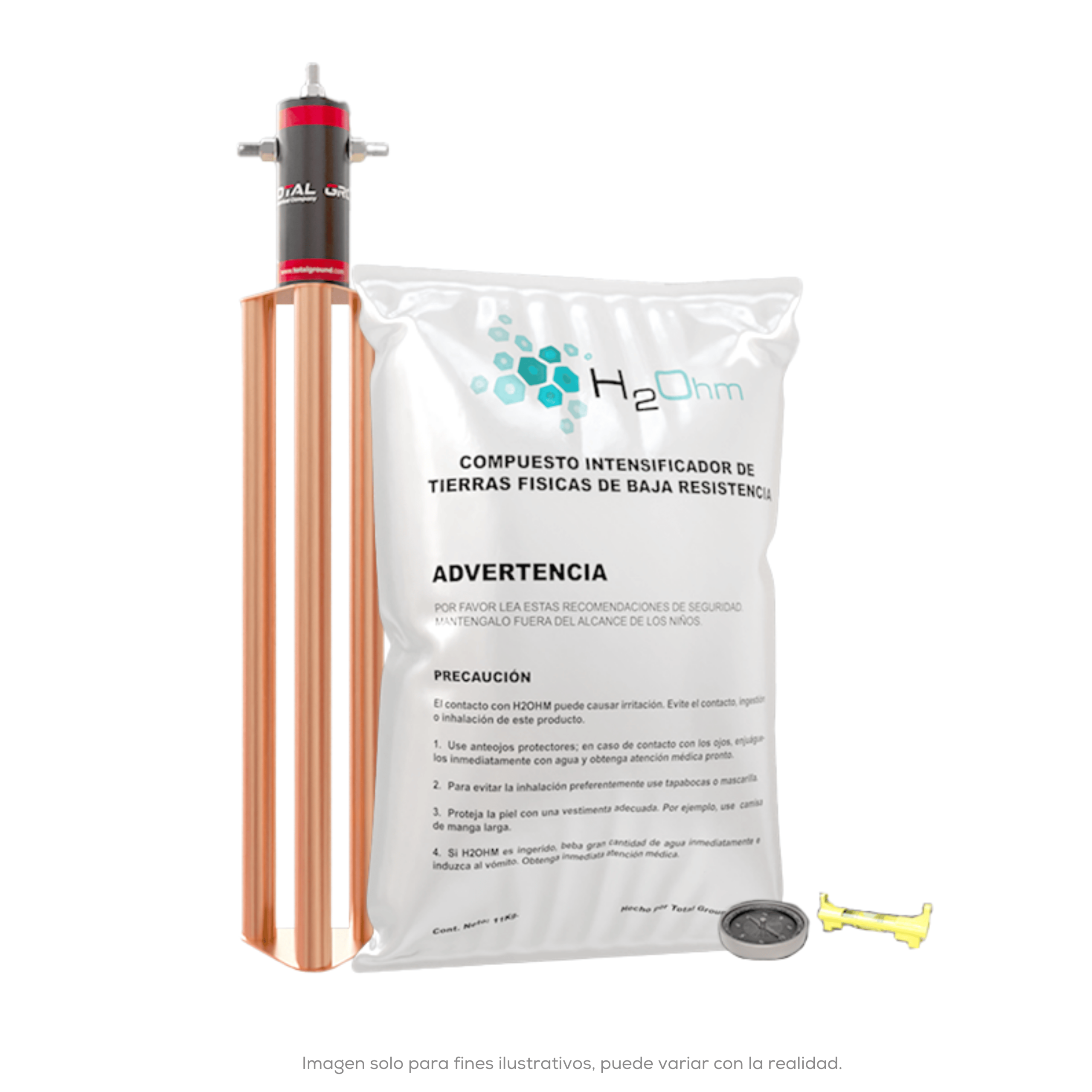 KIT DE TIERRA QUE INCLUYE ELECTRODO CON ACOPLAMIENTO EN BOBINA Y SACO DE H2OH