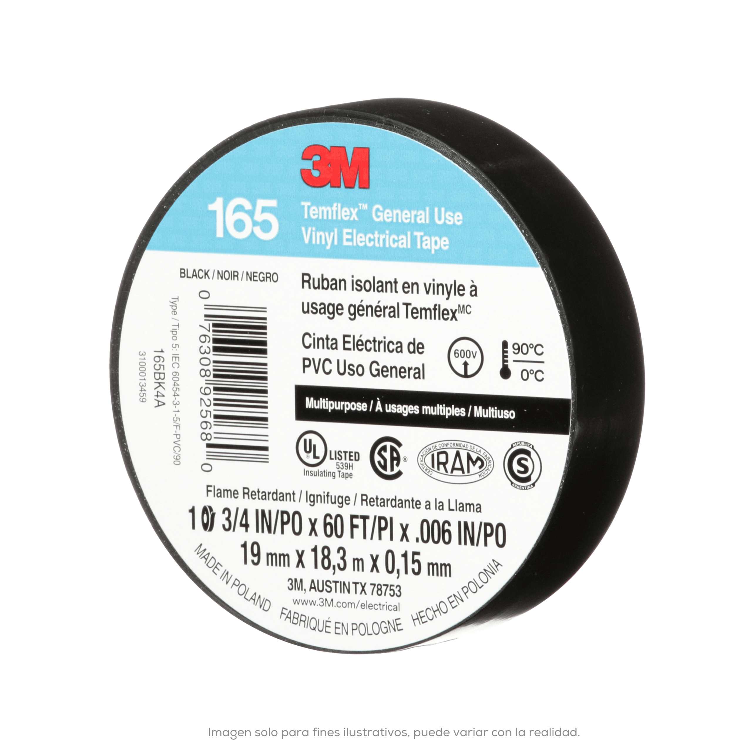 Cinta De PVC Temflex 165 NEGRO 19MM X 18M 3M