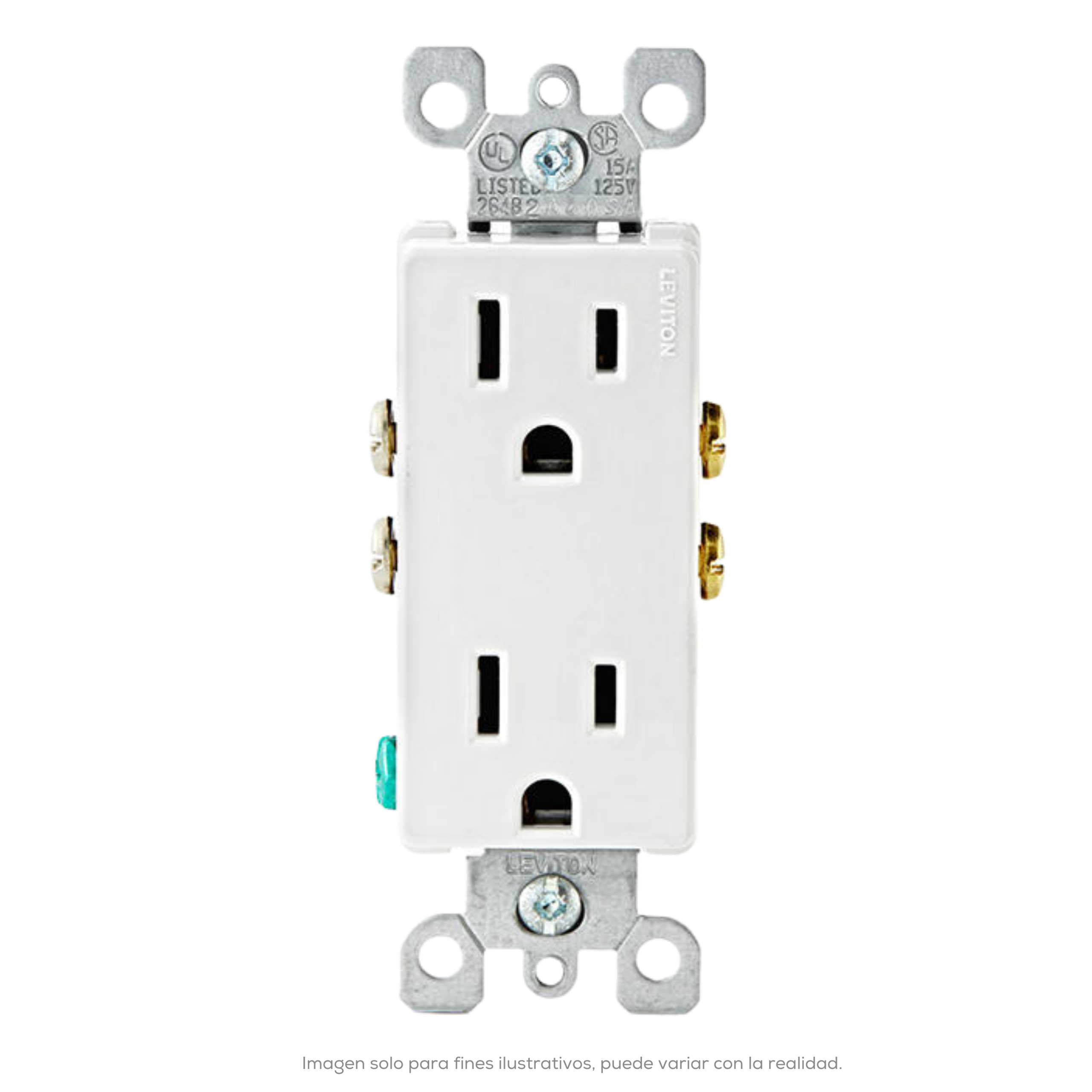 Receptaculo Duplex Polarizado C/Tierra 15A-125V Decora Blanco (No Incluye Placa)