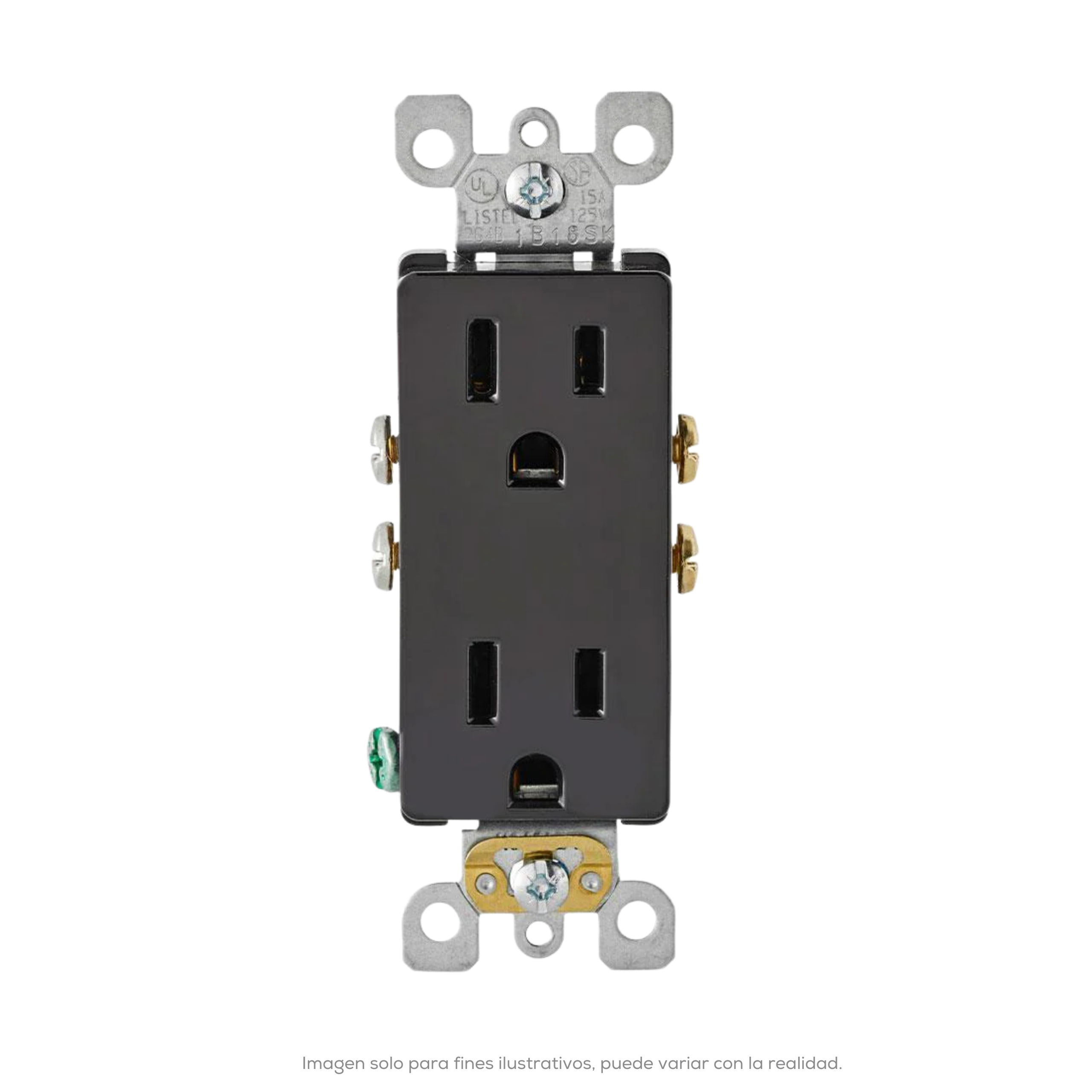 Receptaculo Duplex Polarizado C/Tierra 15A-125V Decora Negro No Incluye Placa