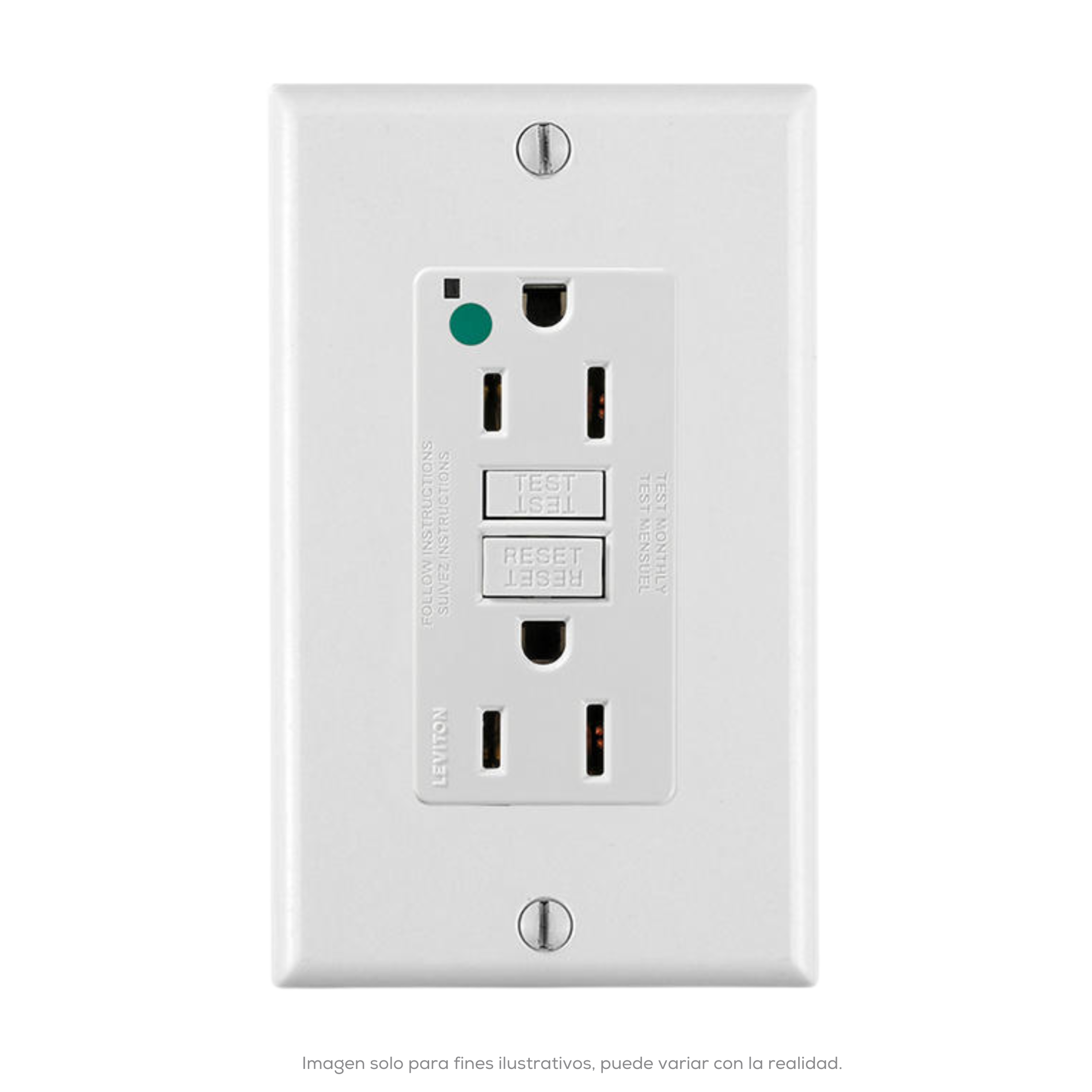 Receptaculo Duplex Gfci O Icft Smartlockpro Grado Hospital 15 A 125 V 2P 3H Con Auto-Prueba Blanco Incluye Placa