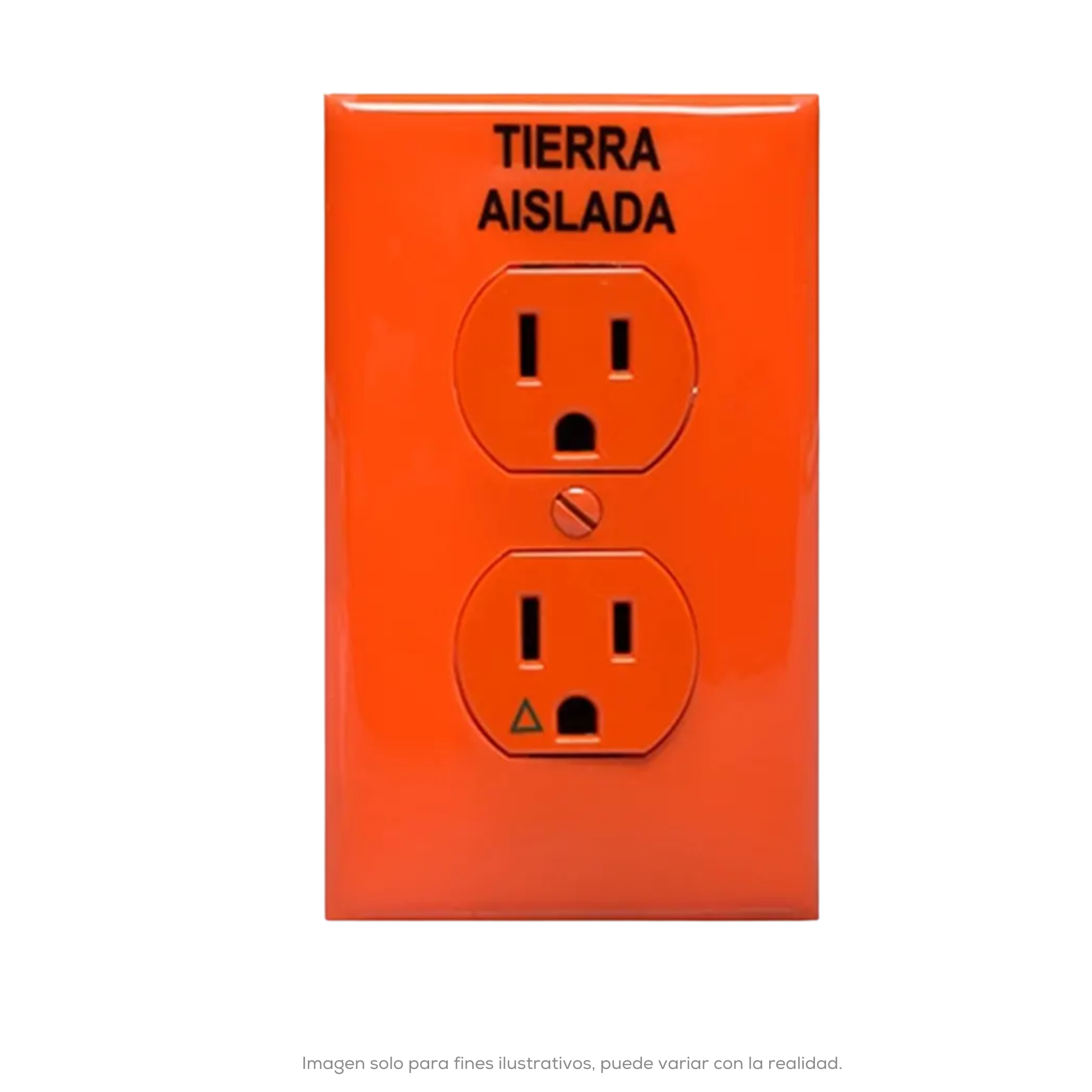 Kit Receptaculo Duplex Grado Industrial Tierra Aislada 15 A 125 V 2P 3H Alambrado Lateral Y Post Con Placa Nylon Naranja