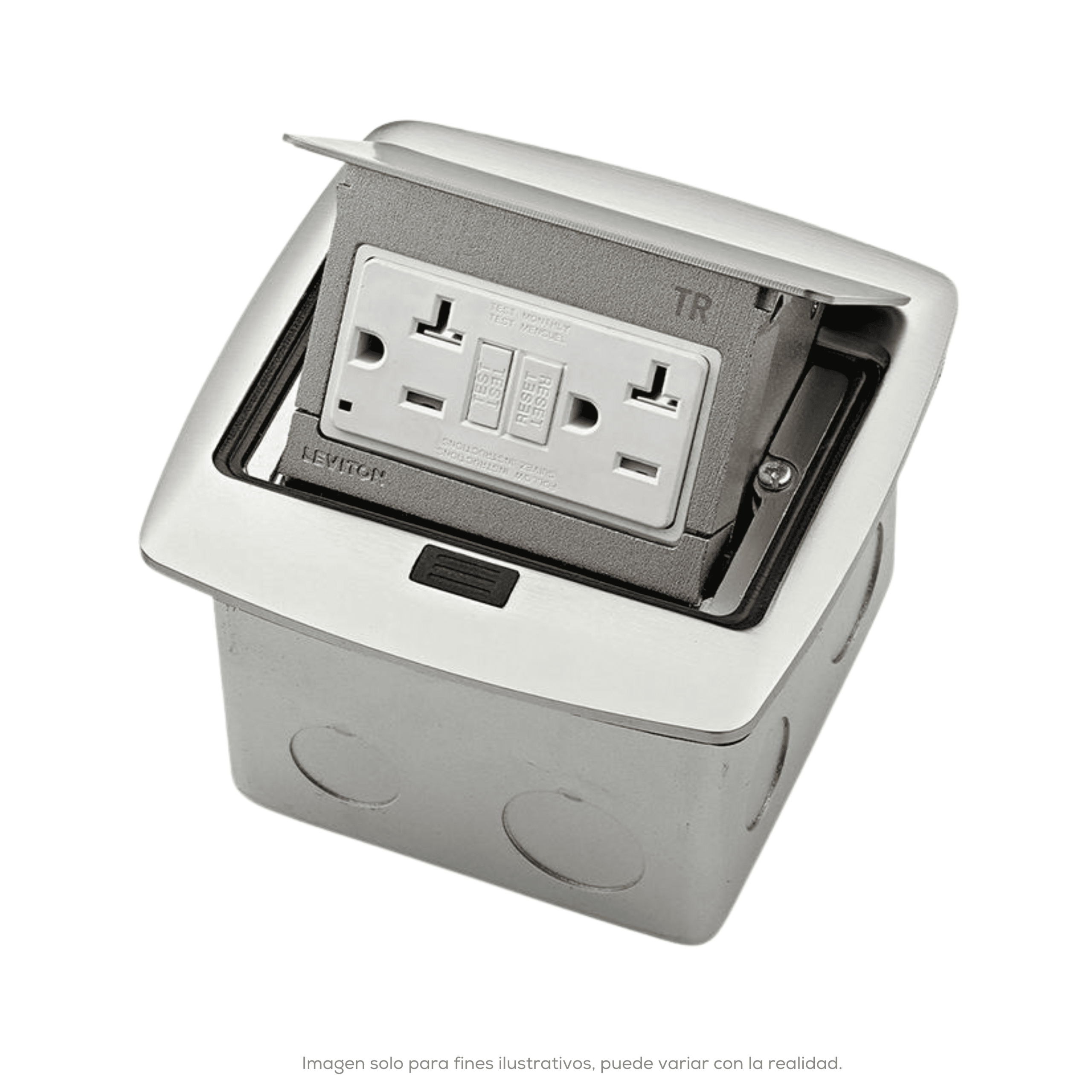 Caja De Piso Pop Up Con Receptaculo Icft Tamper-Resistant 20 A Placa Color Niquel Pulido