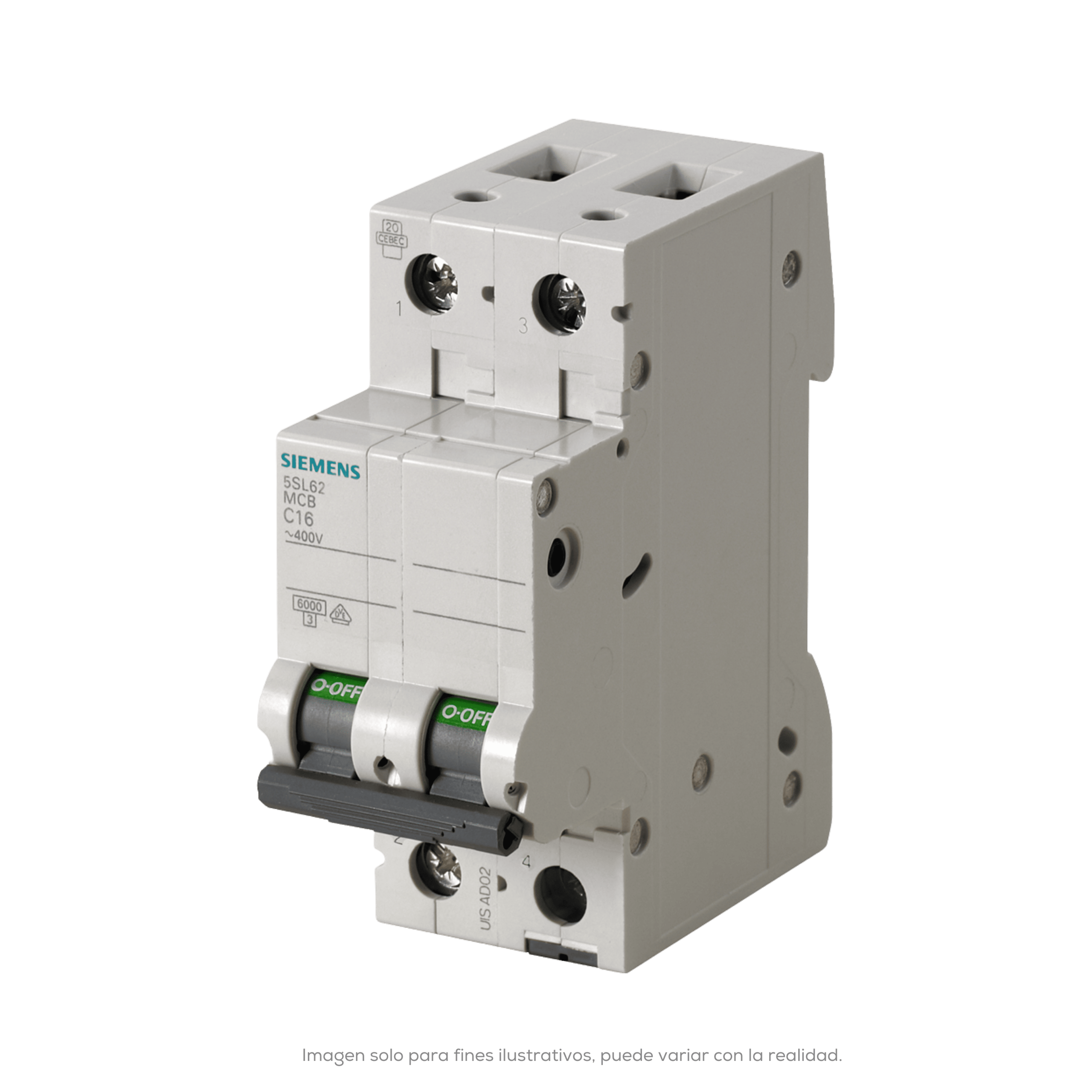 INTERRUPTOR TERMOMAGNETICO RIEL DIN 5SL6 CURVA C 32A 2 POLOS 6KA