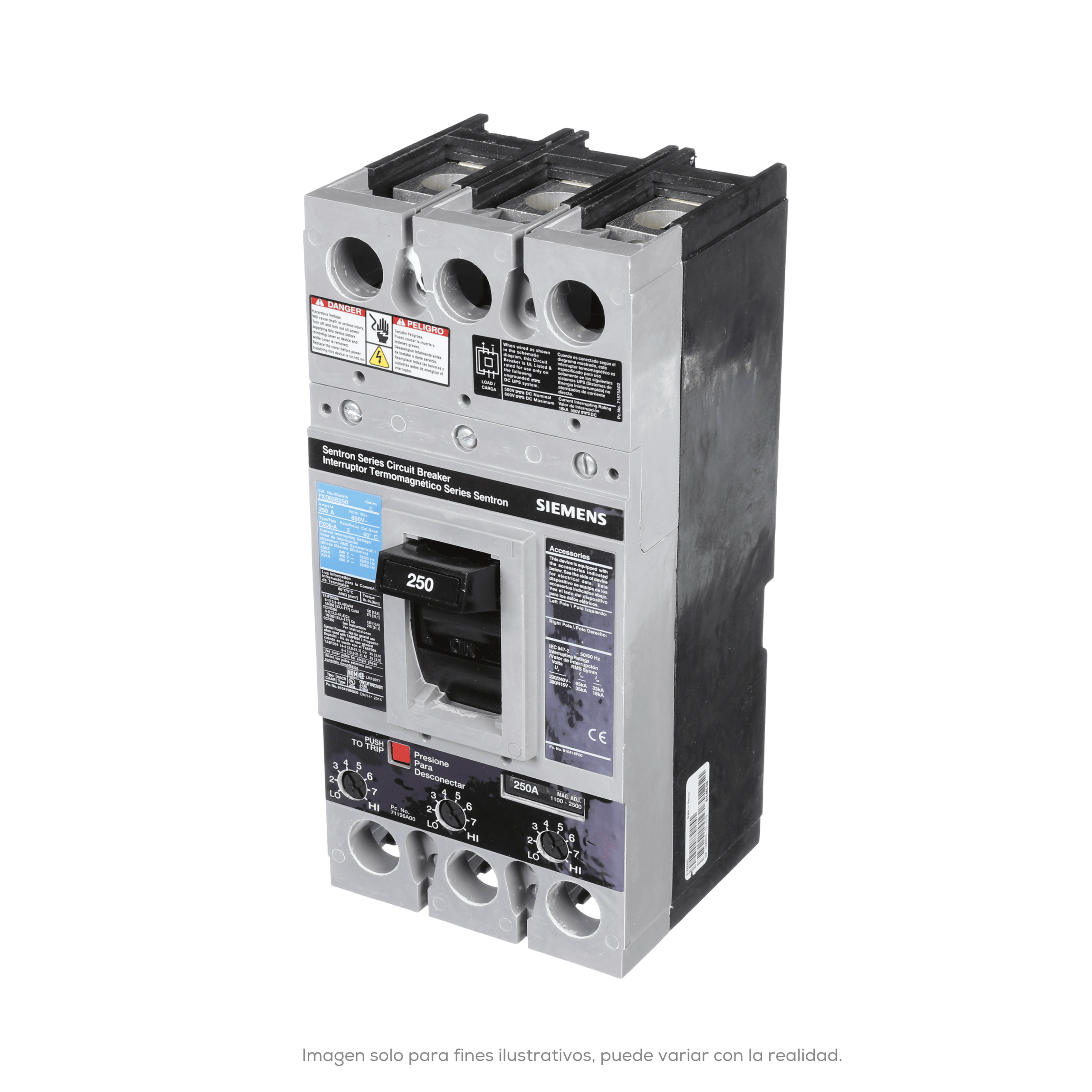 INTERRUPTOR TERMOMAGNETICO SENTRON FXD 250A CON ZAPATAS