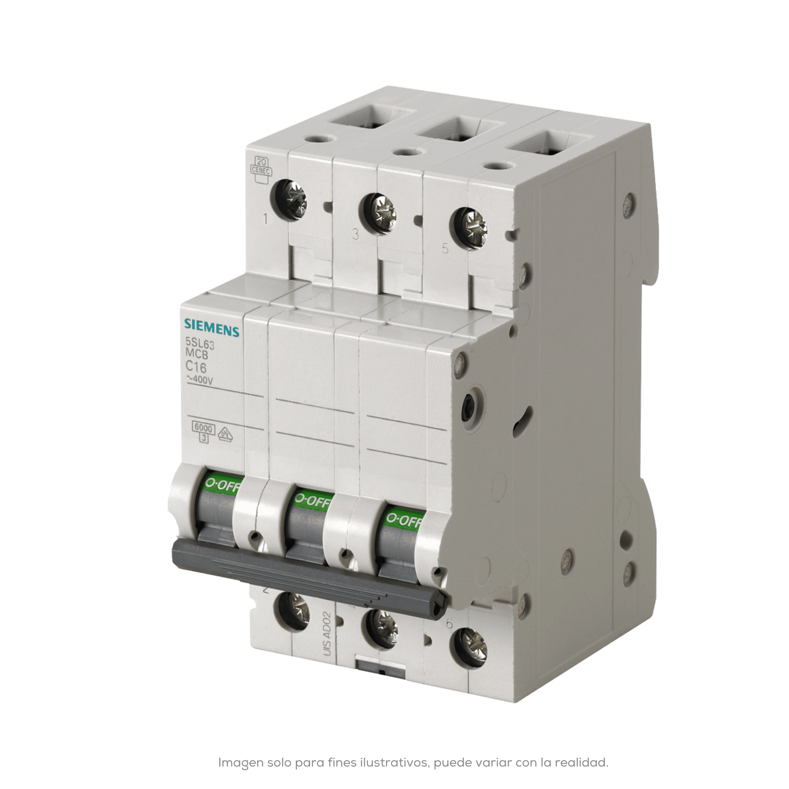 INTERRUPTOR TERMOMAGNETICO RIEL DIN 5SL6 CURVA C 32A 3 POLOS 6KA