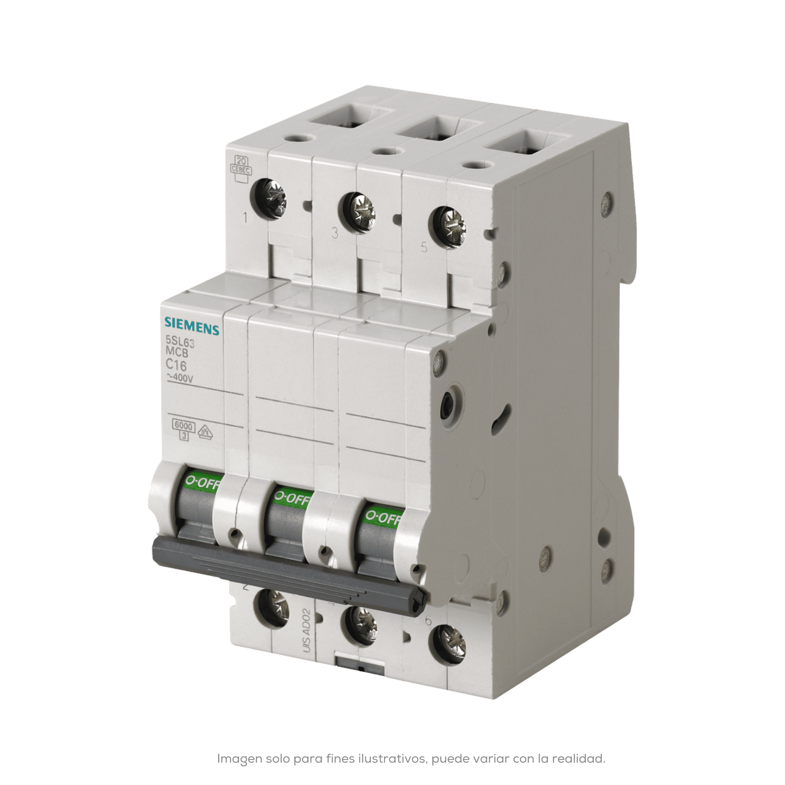 INTERRUPTOR TERMOMAGNETICO RIEL DIN 5SL6 CURVA C 63A 3 POLOS 6KA