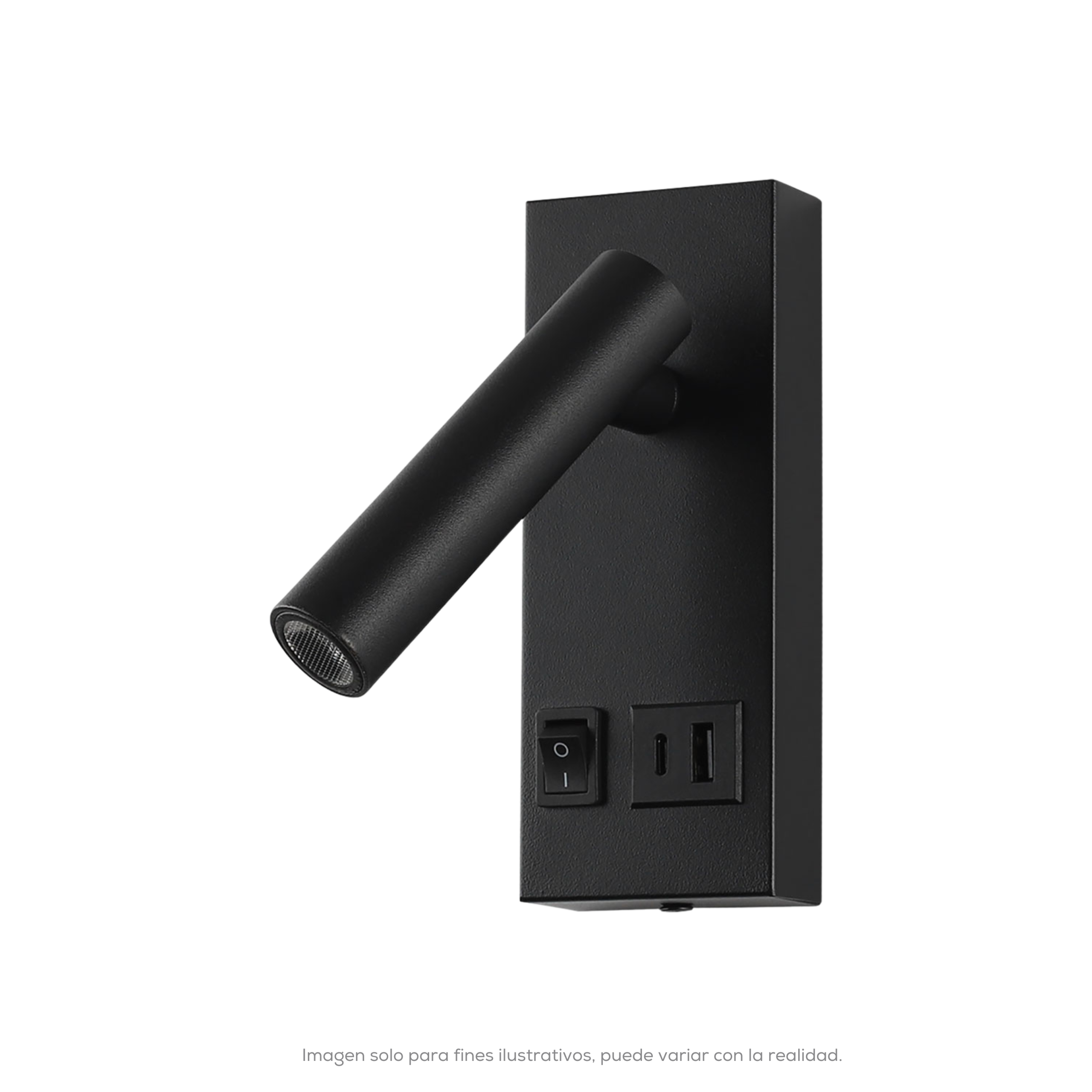 LUMINARIA LED PARED LECTURA CON PUERTOS USB ALUMINIO NEGRO MATE INTERIOR IP20 2W 146LM BLANCO FRIO 6500K